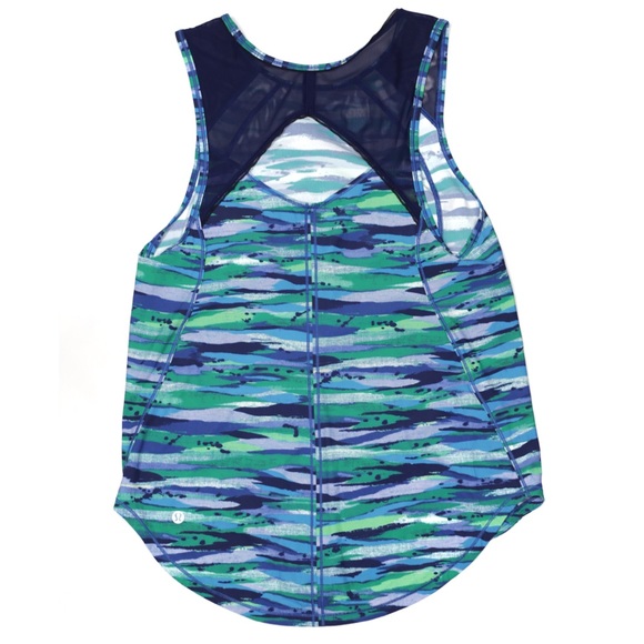 Lululemon For The Run Tank Printed Blue & Green 6 - Picture 2 of 6
